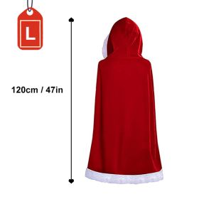 150CM Christmas Santa Cape Adult Child Cosplay Christmas Mantle Red Velvet Hooded Cape Cloak Sexy Costumes Carnival Party Club (Color: L, Ships From: CN)